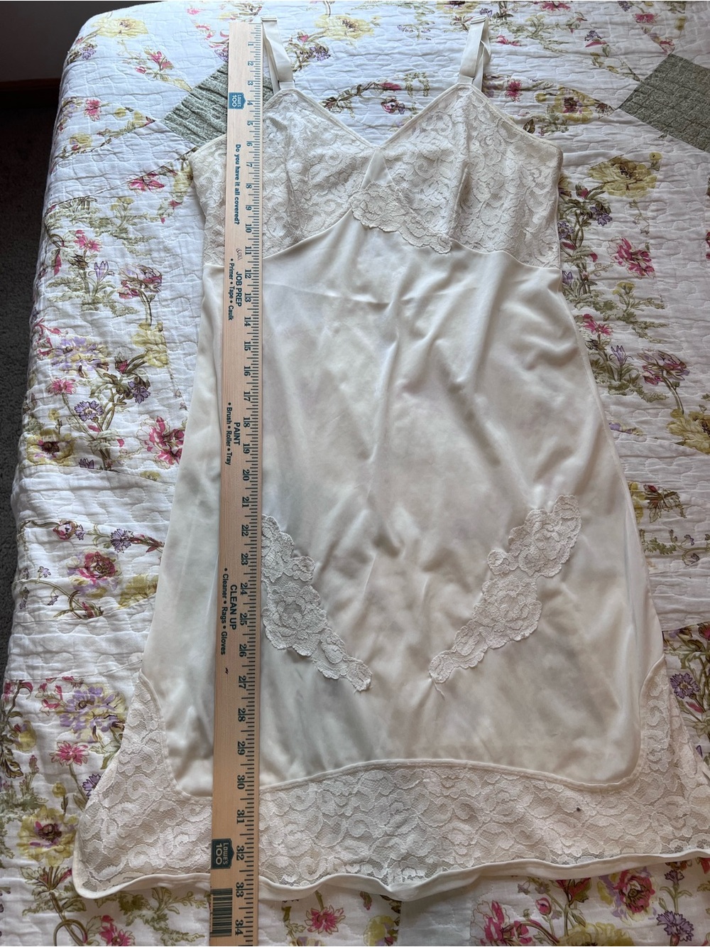 Vintage White Ivory Lace Trim Full Slip Dress Adjustable Straps Unbranded Small - Picture 6 of 10